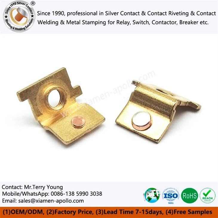 Silver contact riveted assembly for transfer switch